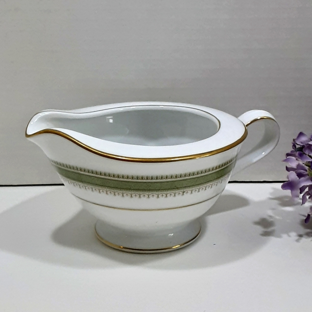 Vintage Noritake China Enchantress Creamer 2066 Green Band Gold Discontinued